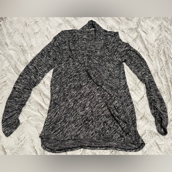 Max Studio Heather Gray Deep V Neck Wrap Draped Open Sweater - Picture 4 of 10